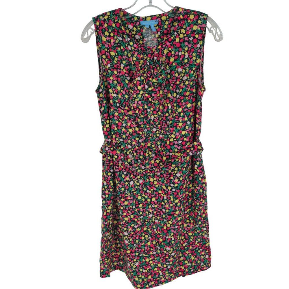 Draper James Floral Linen Sleeveless Belted Ruffle Shift Dress Tulip Summer M